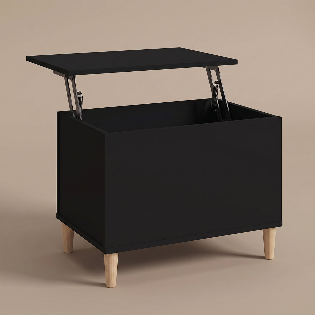 Table basse relevable Sylva noir, plateau relevé sur double mécanisme à ressorts #Dimensions_60 × 44,5 × 45 cm #Couleur_Noir