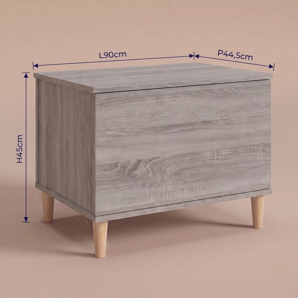Dimensions de la table basse relevable Sylva sonoma gris #Dimensions_90 × 44,5 × 45 cm #Couleur_Sonoma gris