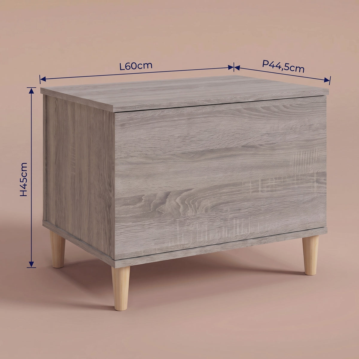 Dimensions de la table basse relevable Sylva sonoma gris #Dimensions_60 × 44,5 × 45 cm #Couleur_Sonoma gris