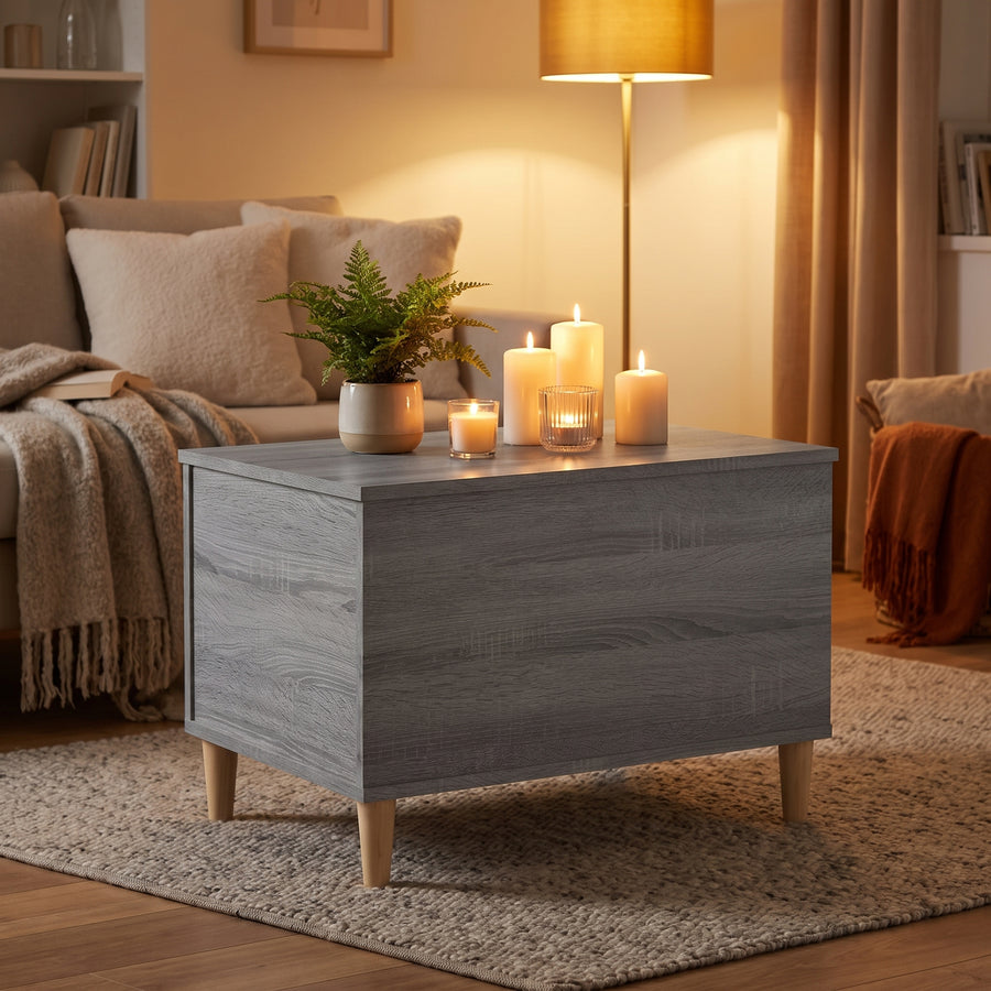Table basse relevable Sylva sonoma gris, ambiance du soir aux bougies