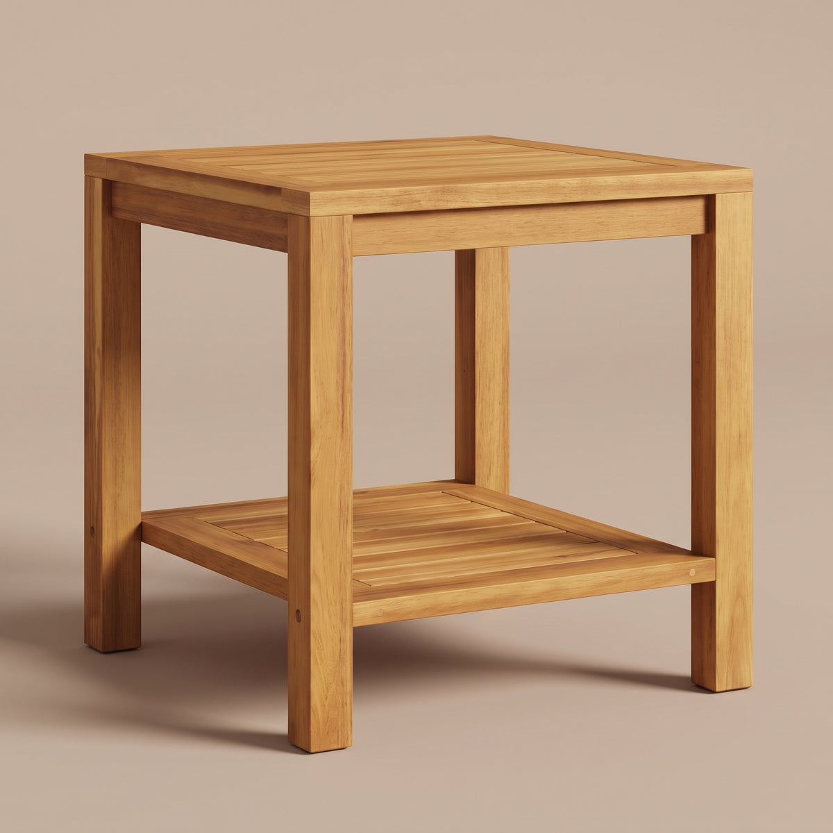 Table en teck massif Timba, 45 x 45 x 45 cm, vue 3/4 #Dimensions_45 × 45 × 45 cm