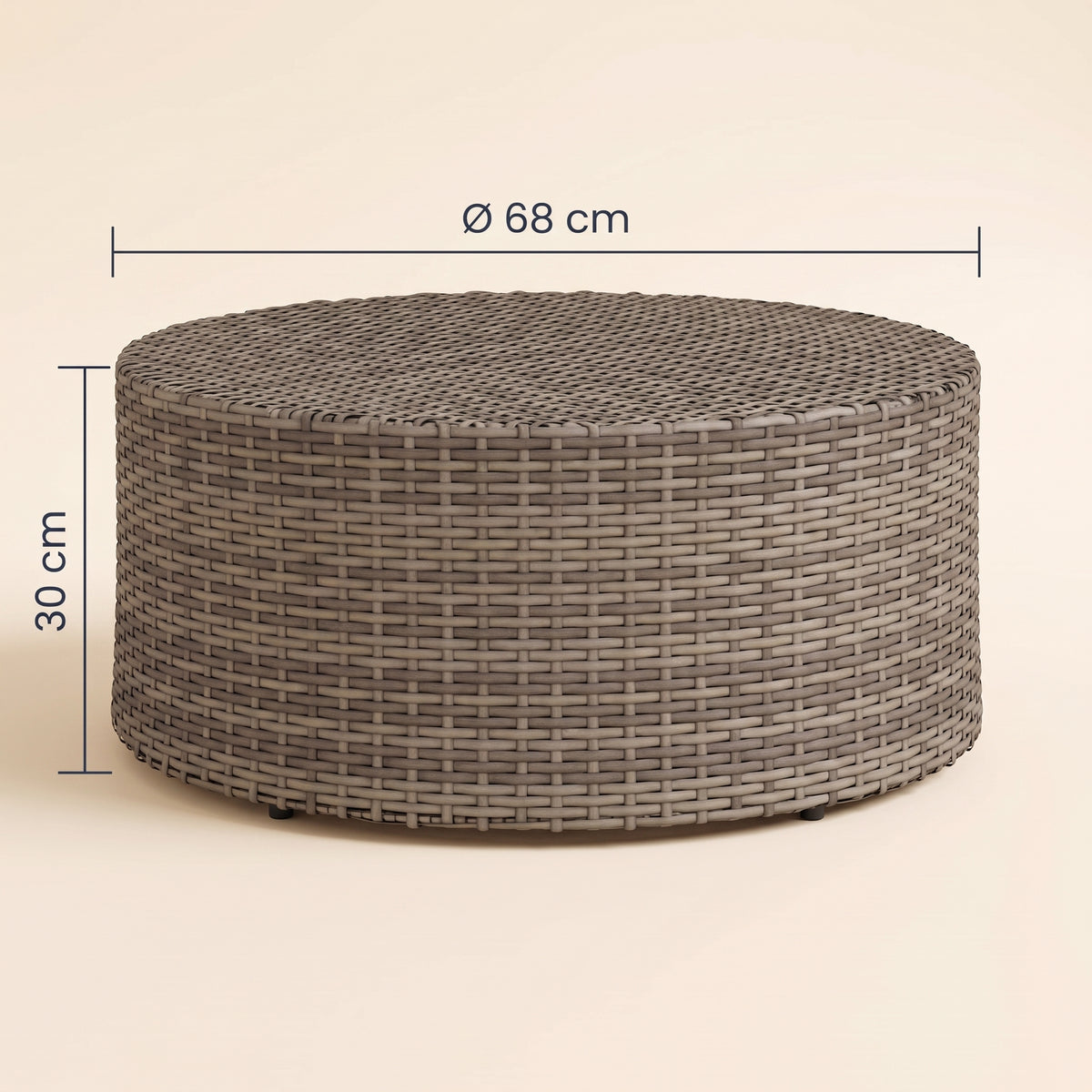 Table ronde extérieur Tonda, gris chiné, dimensions Ø 68 × 30 cm #Couleur_Gris