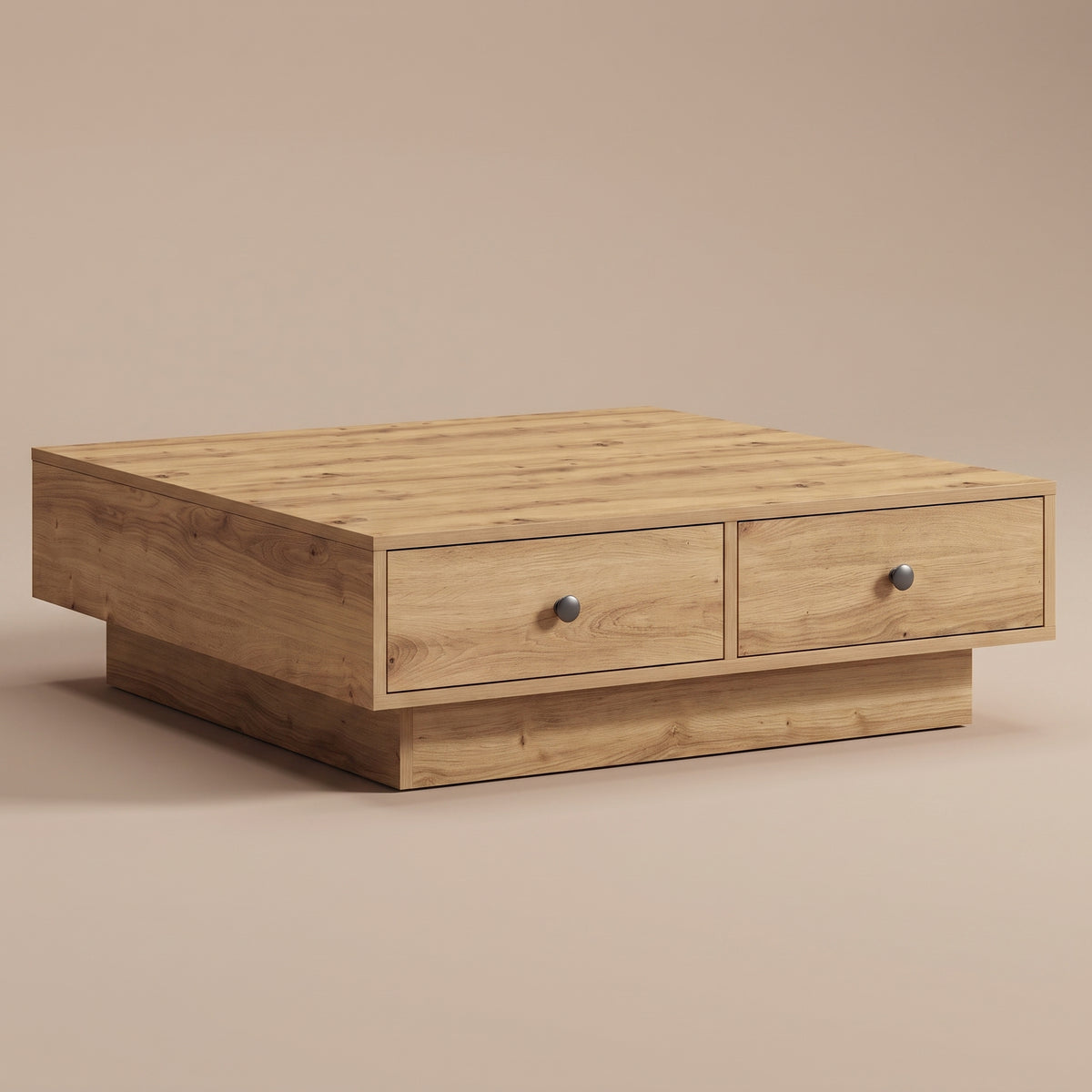 Table avec tiroirs Vasta, chêne artisanal, vue 3/4, tiroirs fermés #Couleur_Chêne artisanal
