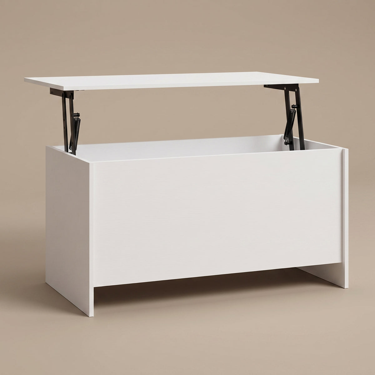 Table basse relevable Velia blanc, plateau relevé sur double mécanisme à ressorts #Dimensions_102 × 55,5 × 52,5 cm #Couleur_Blanc