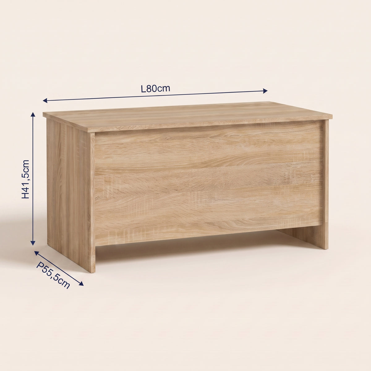 Dimensions de la table basse relevable Velia chêne sonoma #Dimensions_80 × 55,5 × 41,5 cm #Couleur_Chêne sonoma