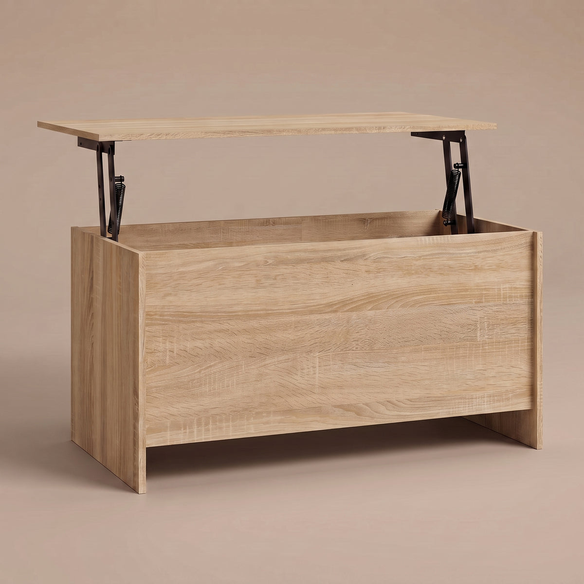 Table basse relevable Velia chêne sonoma, plateau relevé sur double mécanisme à ressorts #Dimensions_80 × 55,5 × 41,5 cm #Couleur_Chêne sonoma