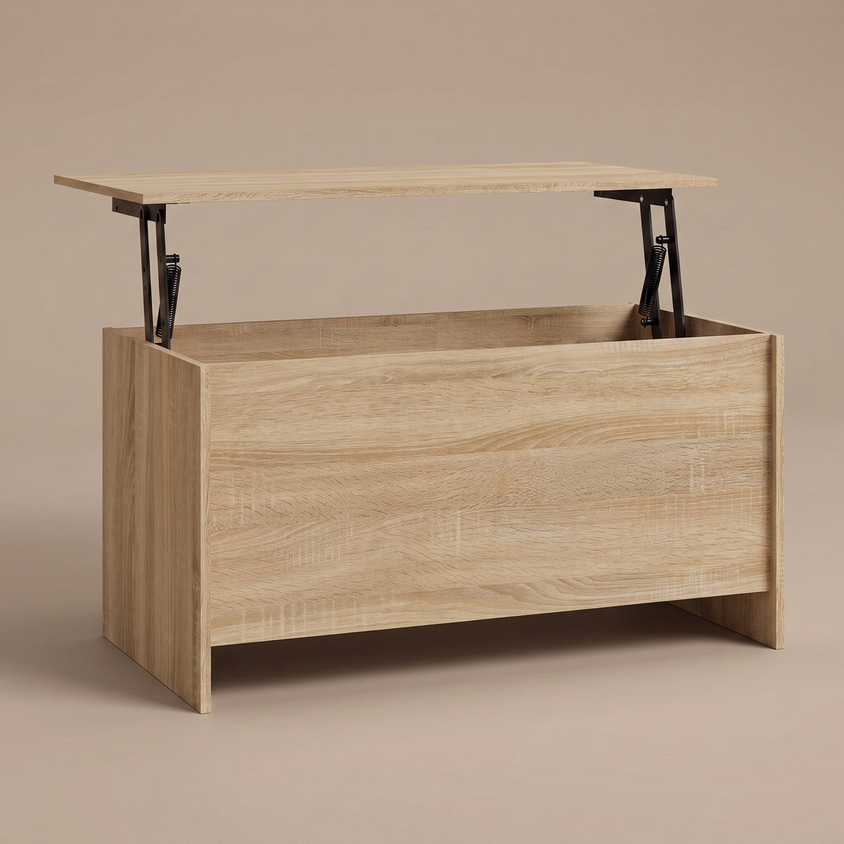 Table basse relevable Velia chêne sonoma, plateau relevé sur double mécanisme à ressorts #Dimensions_102 × 55,5 × 52,5 cm #Couleur_Chêne sonoma