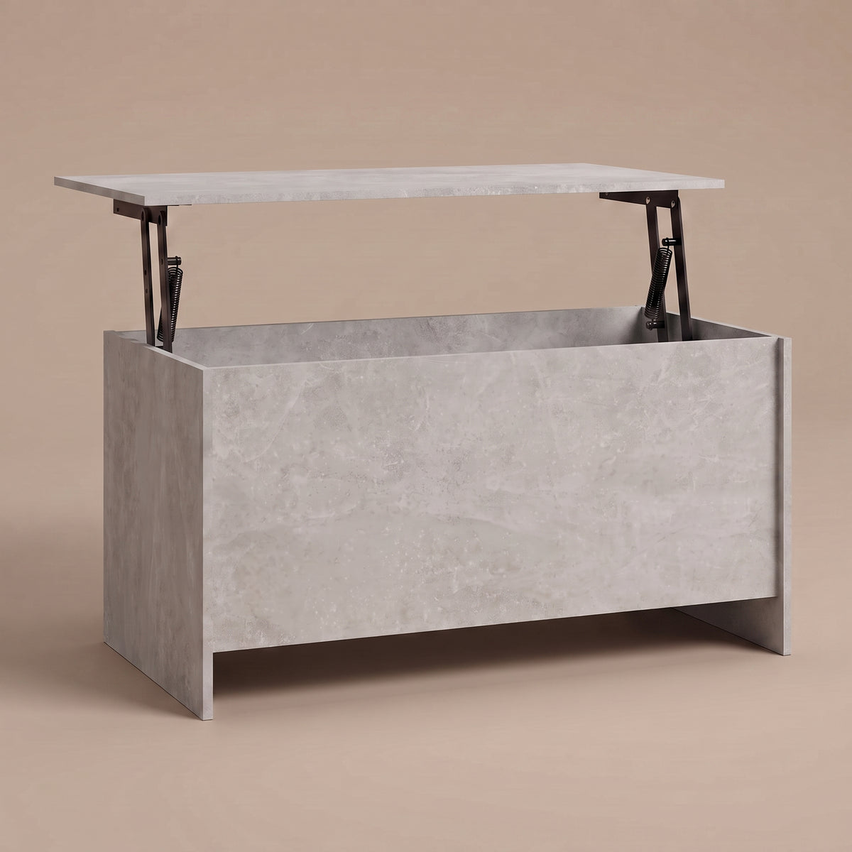 Table basse relevable Velia gris béton, plateau relevé sur double mécanisme à ressorts #Dimensions_80 × 55,5 × 41,5 cm #Couleur_Gris béton