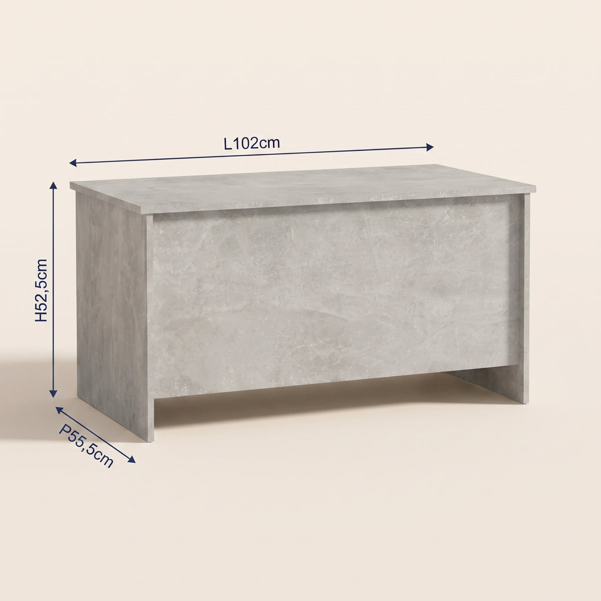 Dimensions de la table basse relevable Velia gris béton #Dimensions_102 × 55,5 × 52,5 cm #Couleur_Gris béton