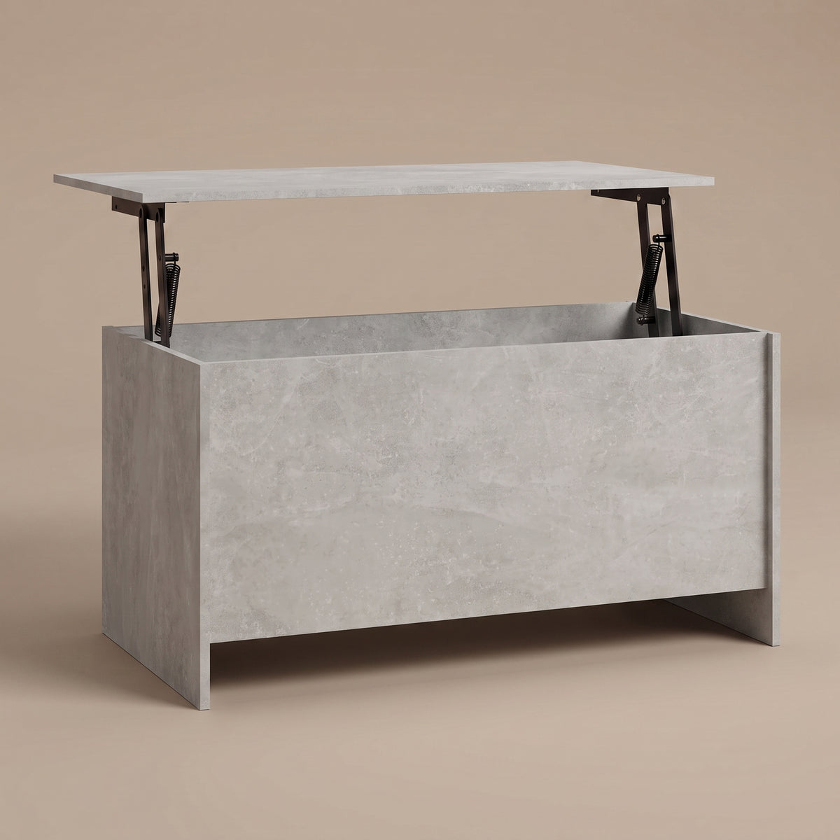 Table basse relevable Velia gris béton, plateau relevé sur double mécanisme à ressorts #Dimensions_102 × 55,5 × 52,5 cm #Couleur_Gris béton