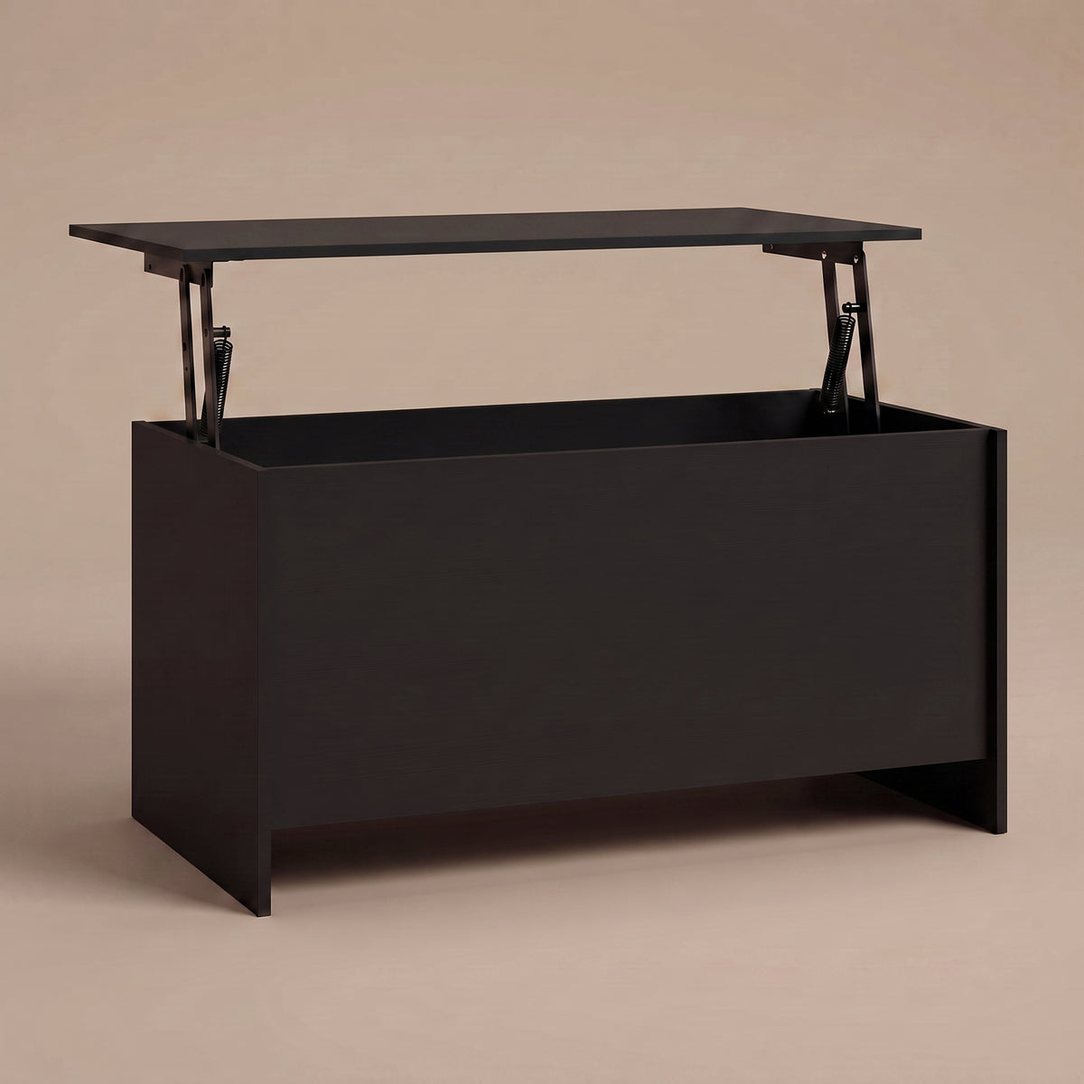 Table basse relevable Velia noir, plateau relevé sur double mécanisme à ressorts #Dimensions_80 × 55,5 × 41,5 cm #Couleur_Noir
