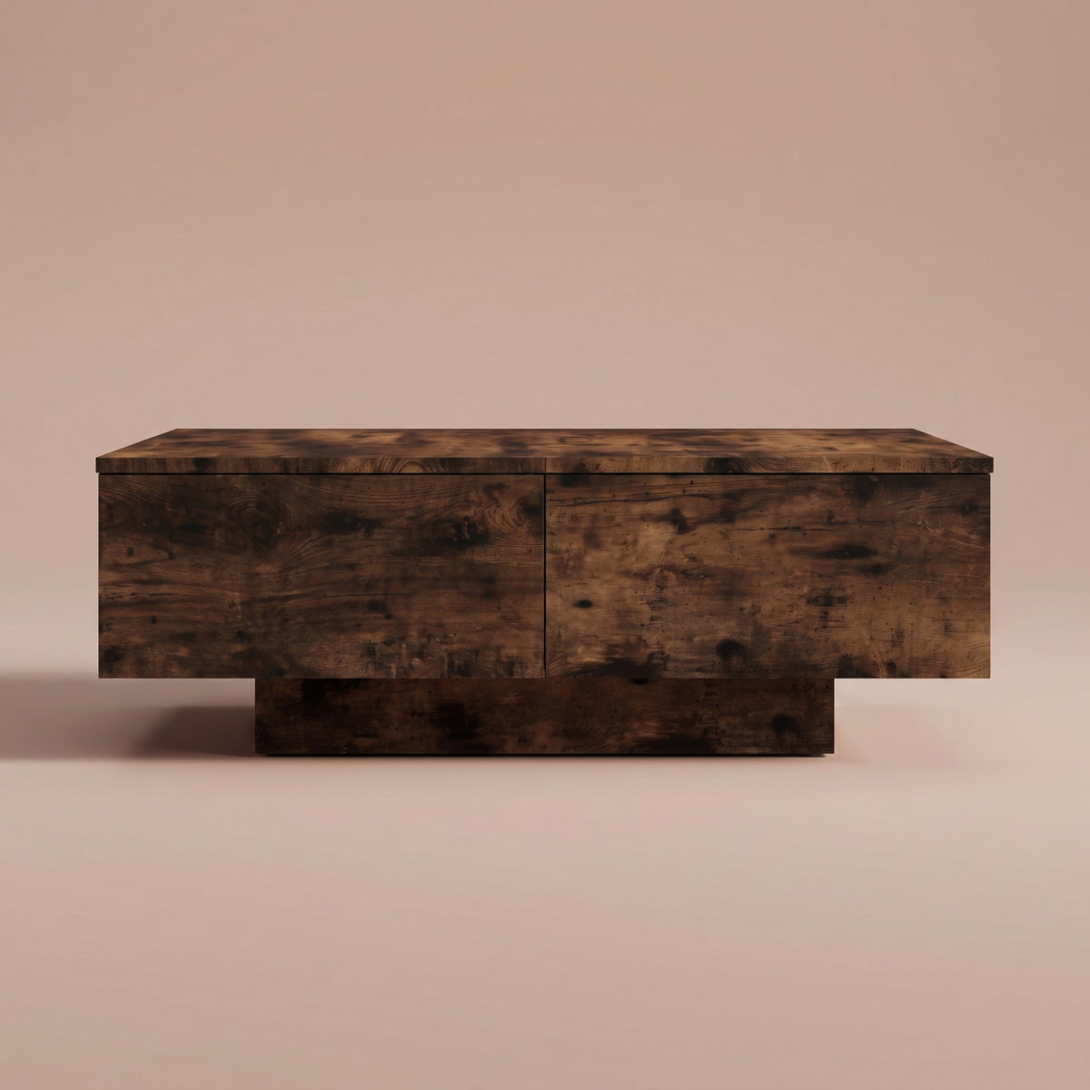Table avec rangement Alcova, chêne fumé – vue de face #Couleur_Chêne fumé