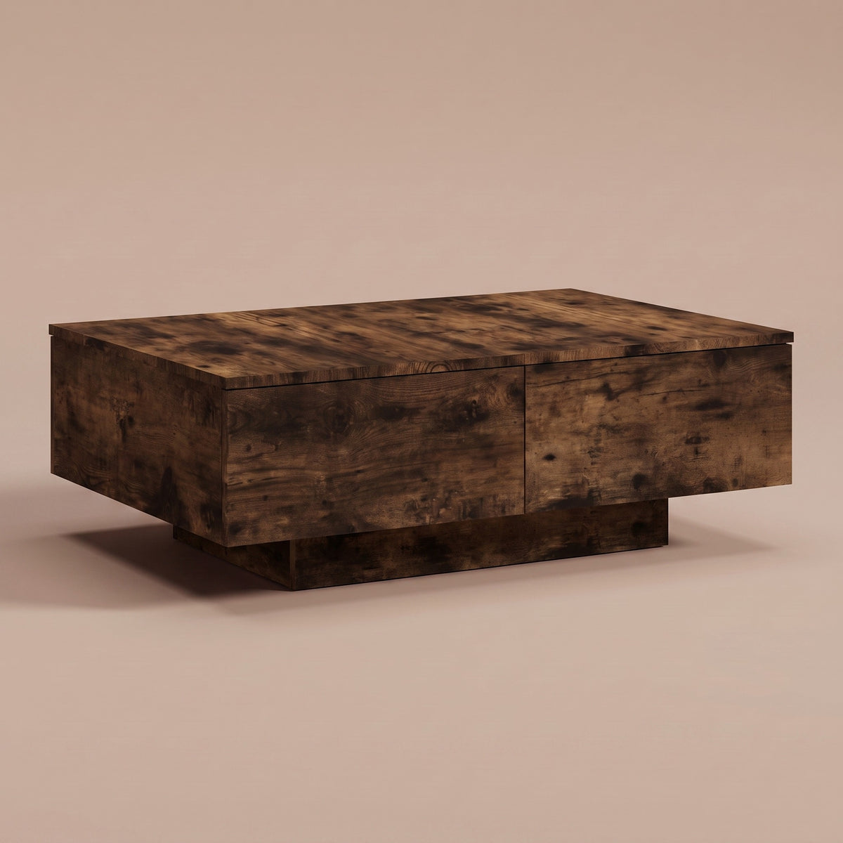 Table avec rangement Alcova, chêne fumé – vue trois quarts #Couleur_Chêne fumé