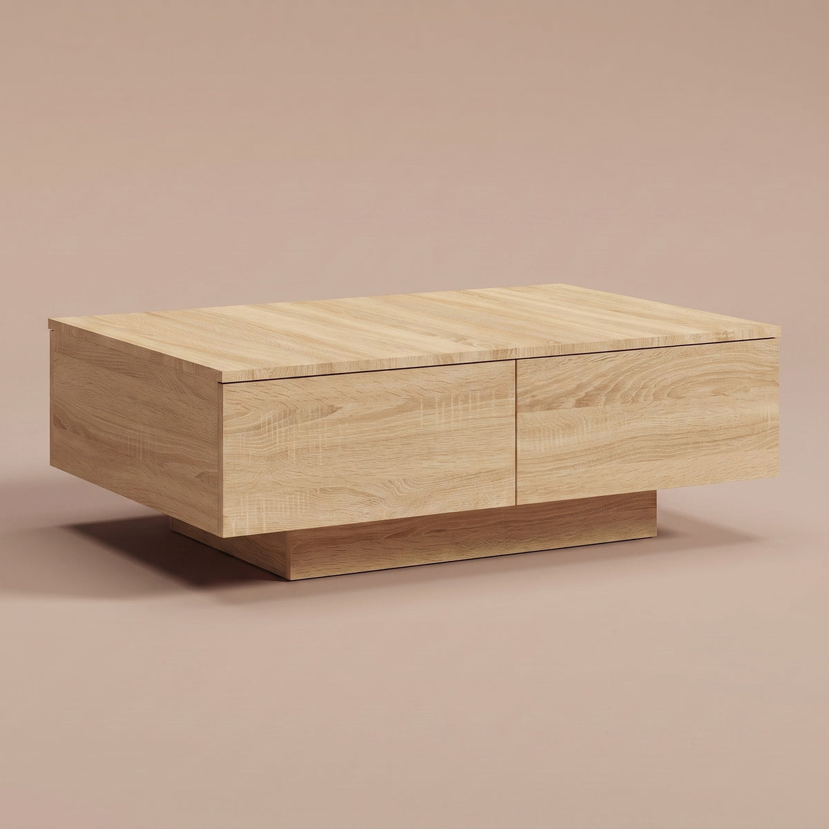 Table avec rangement Alcova, chêne sonoma – vue trois quarts #Couleur_Chêne sonoma