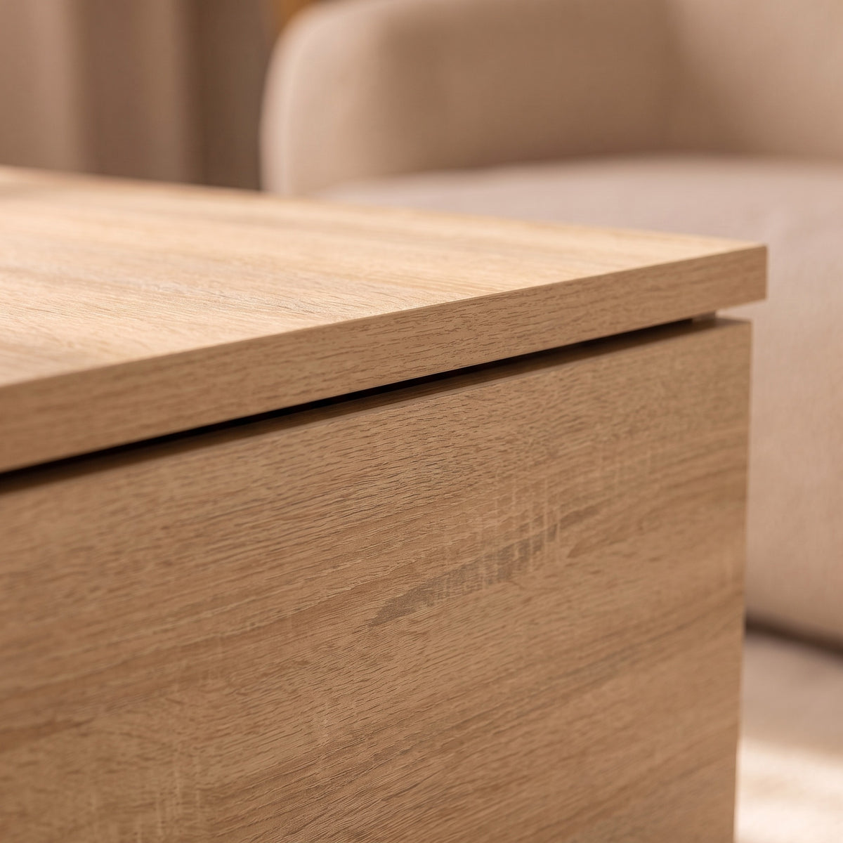 Table avec rangement Alcova, chêne sonoma – détail de la matière #Couleur_Chêne sonoma