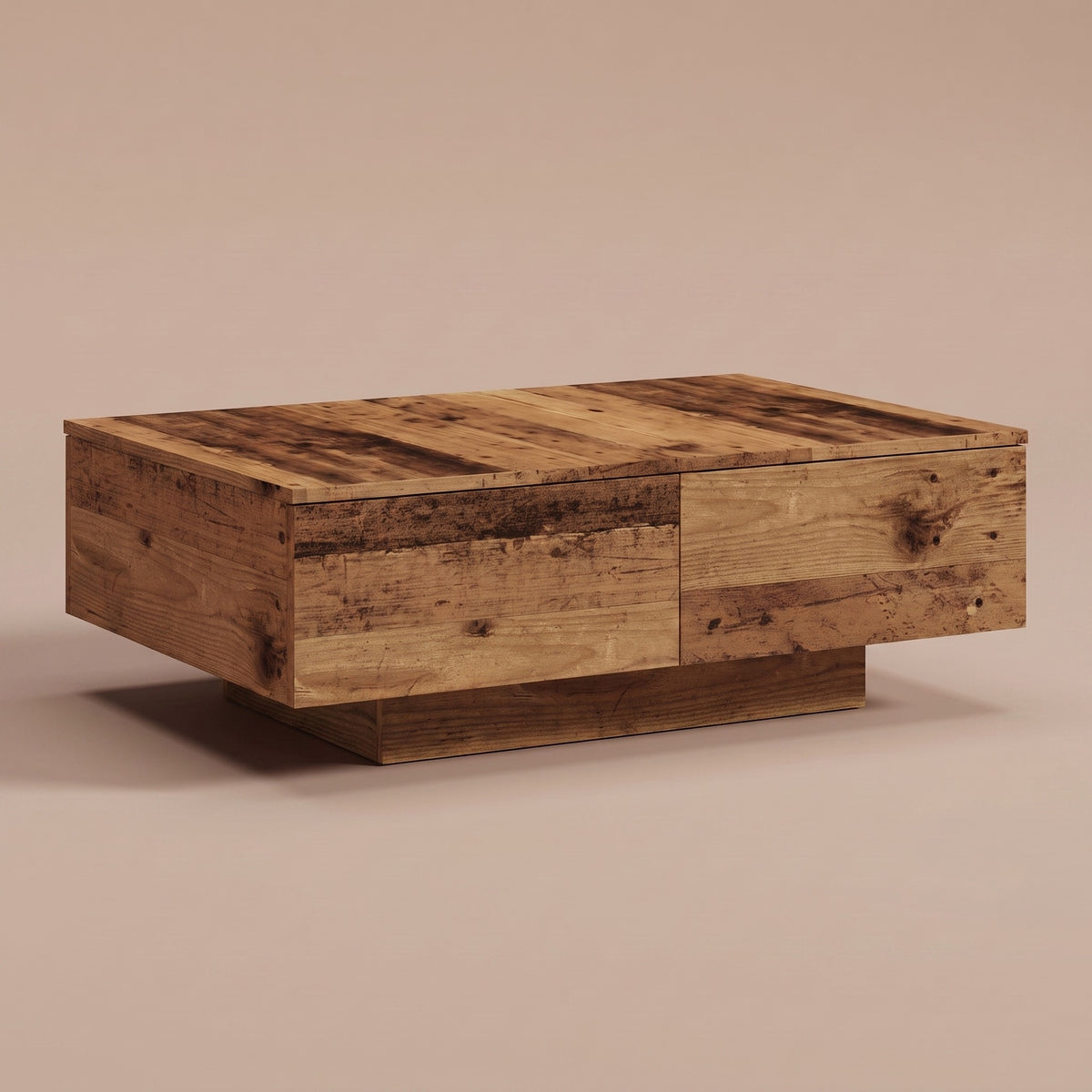 Table avec rangement Alcova, vieux bois – vue trois quarts #Couleur_Vieux bois
