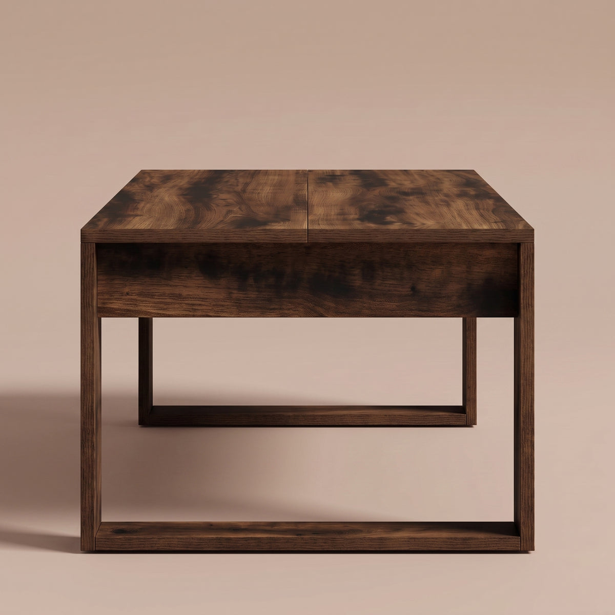 Table basse en bois Arlon, chêne fumé, vue de face, pieds-cadres #Couleur_Chêne fumé
