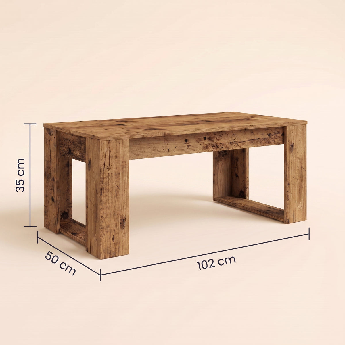 Table basse en bois Arlon, vieux bois, dimensions 102 x 50 cm, 35 cm de haut #Couleur_Vieux bois