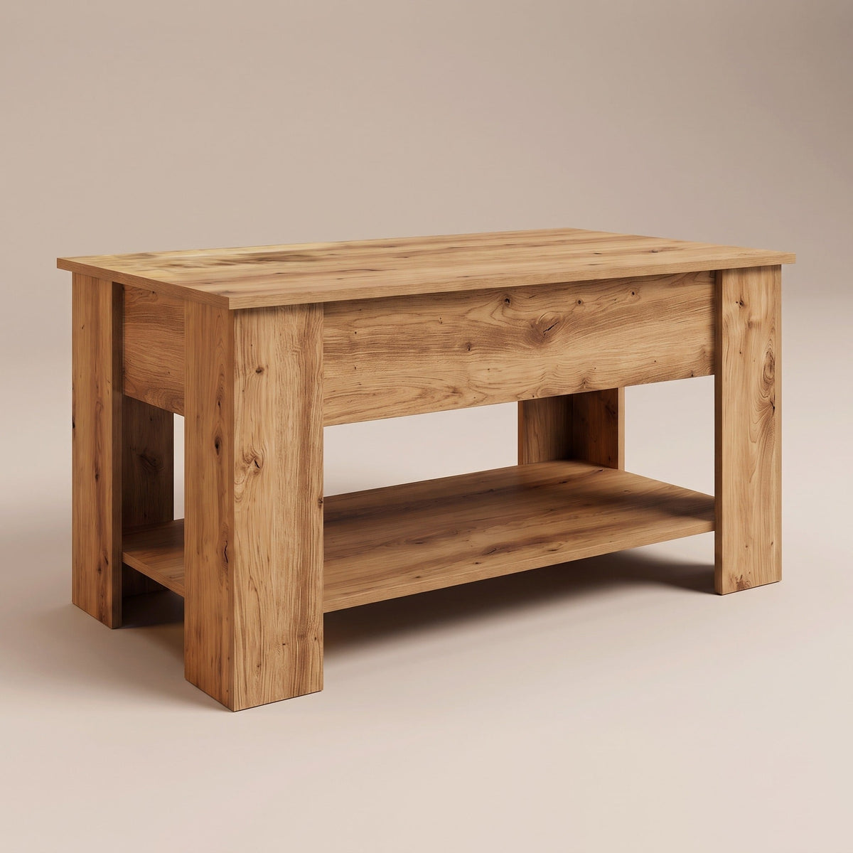 Table basse Aveline chêne artisanal fermée, vue de trois quarts #Dimensions_101 × 49 × 52 cm #Couleur_Chêne artisanal