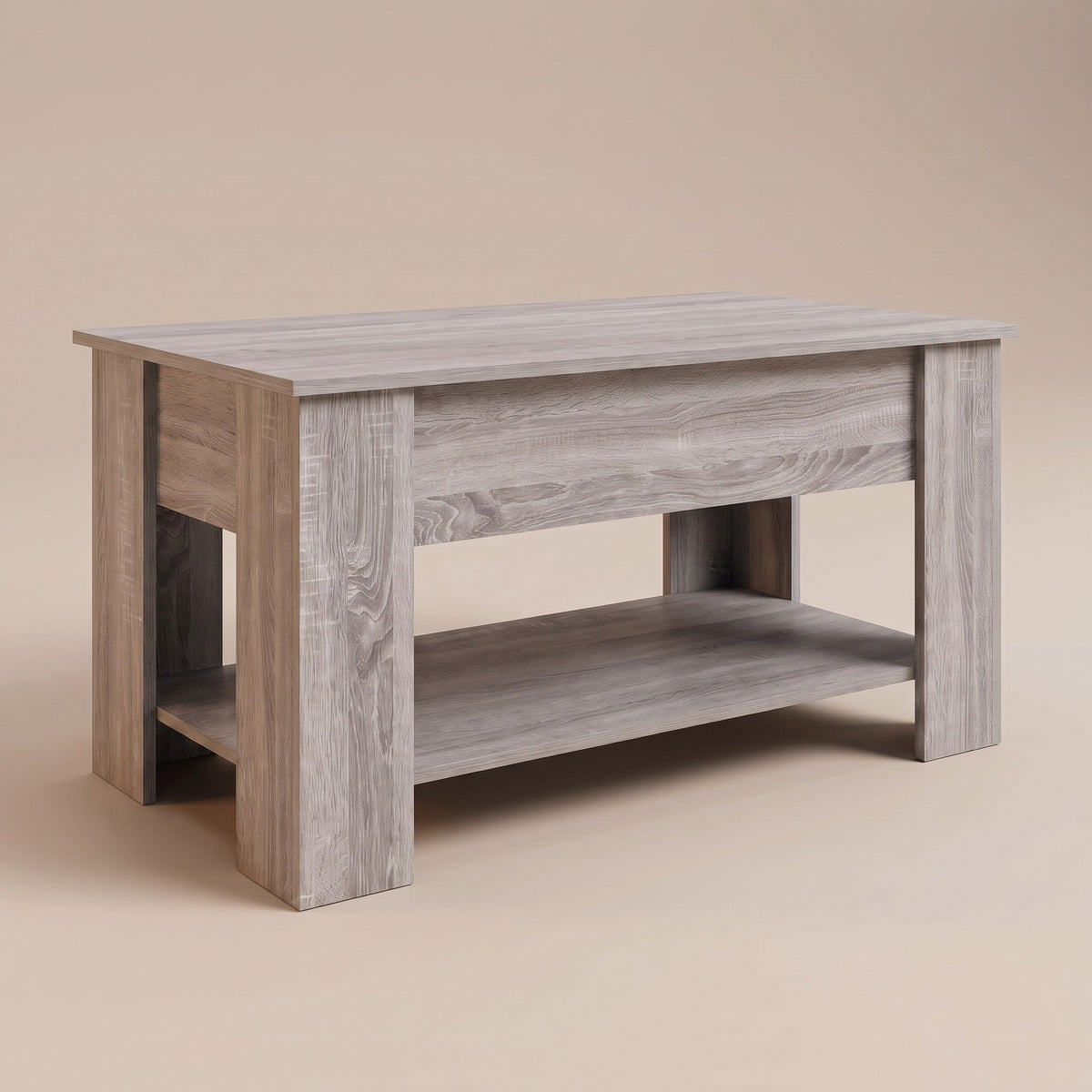 Table basse Aveline Sonoma gris fermée, vue de trois quarts #Dimensions_101 × 49 × 52 cm #Couleur_Sonoma gris