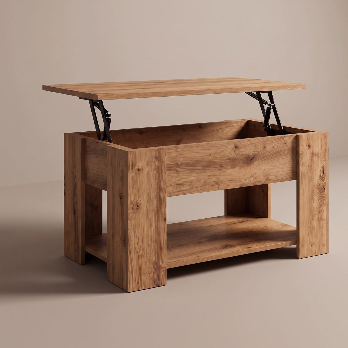 Table basse relevable Aveline 79 cm en chêne artisanal, plateau relevé #Dimensions_79 × 49 × 41 cm #Couleur_Chêne artisanal