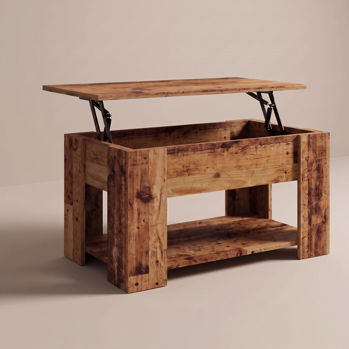 Table basse relevable Aveline 79 cm en vieux bois, plateau relevé #Dimensions_79 × 49 × 41 cm #Couleur_Vieux bois