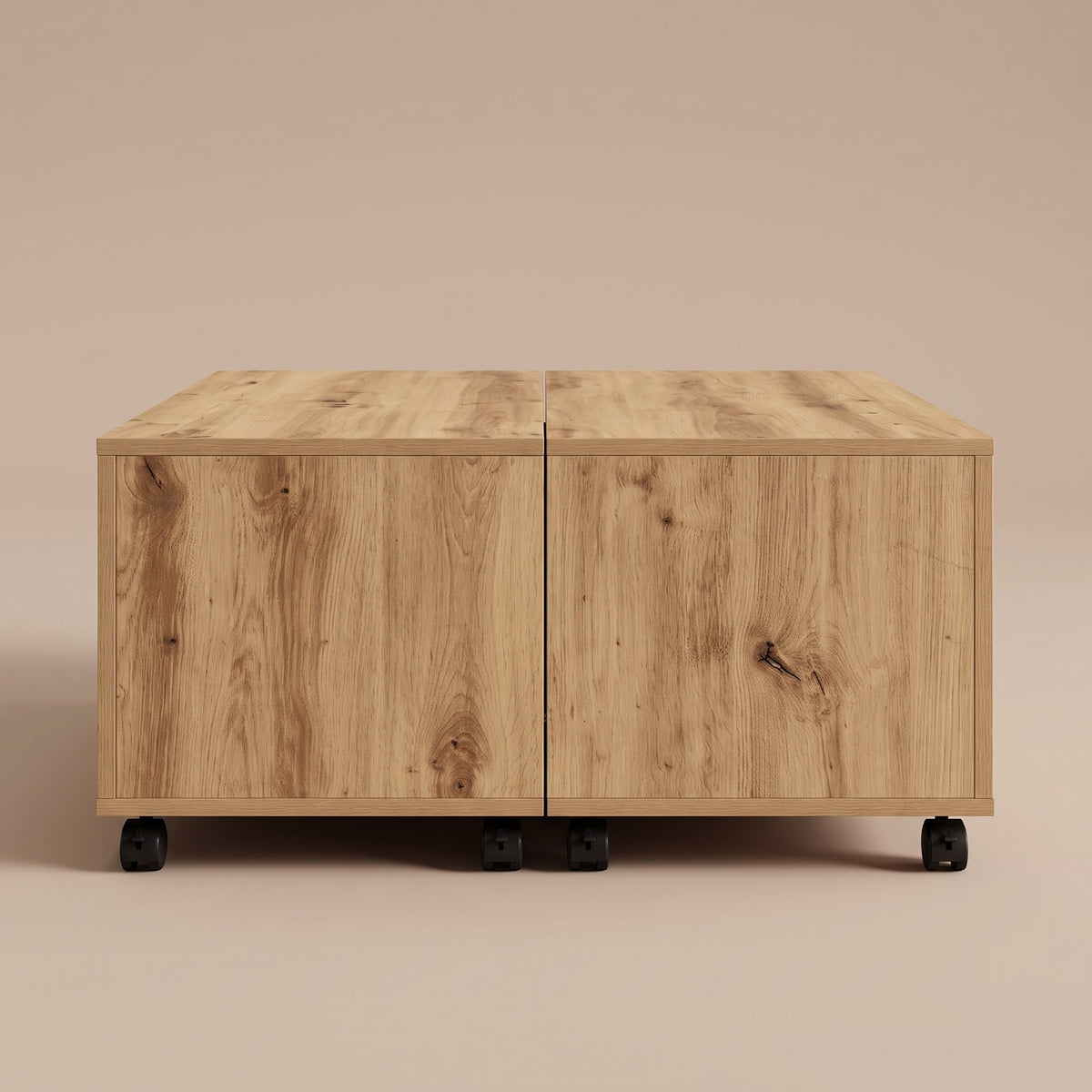 Table sur roulettes Bruma, chêne artisanal, vue de face #Couleur_Chêne artisanal