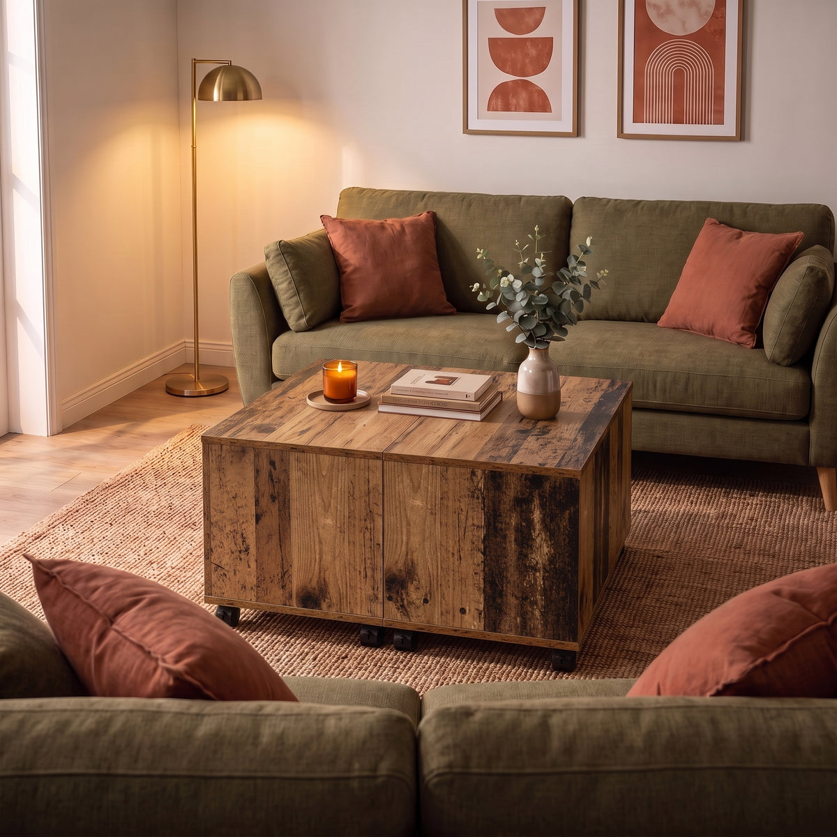 Table sur roulettes Bruma, bois ancien, ambiance soirée #Couleur_Bois ancien