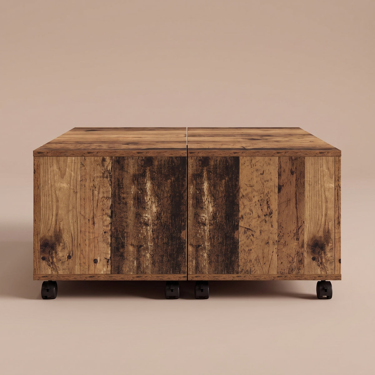 Table sur roulettes Bruma, bois ancien, vue de face #Couleur_Bois ancien