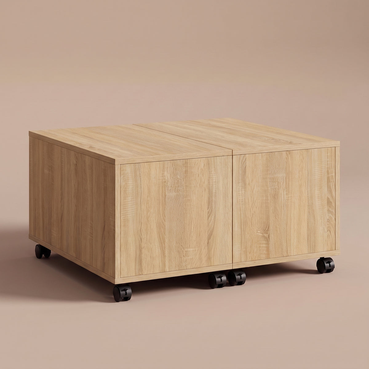 Table sur roulettes Bruma, chêne sonoma, fermée, vue 3/4 #Couleur_Chêne sonoma