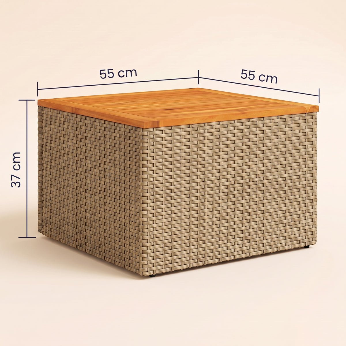 Table résine tressée Cabana, bois, beige, dimensions 55 × 55 × 37 cm #Matériau_Bois #Couleur_Beige
