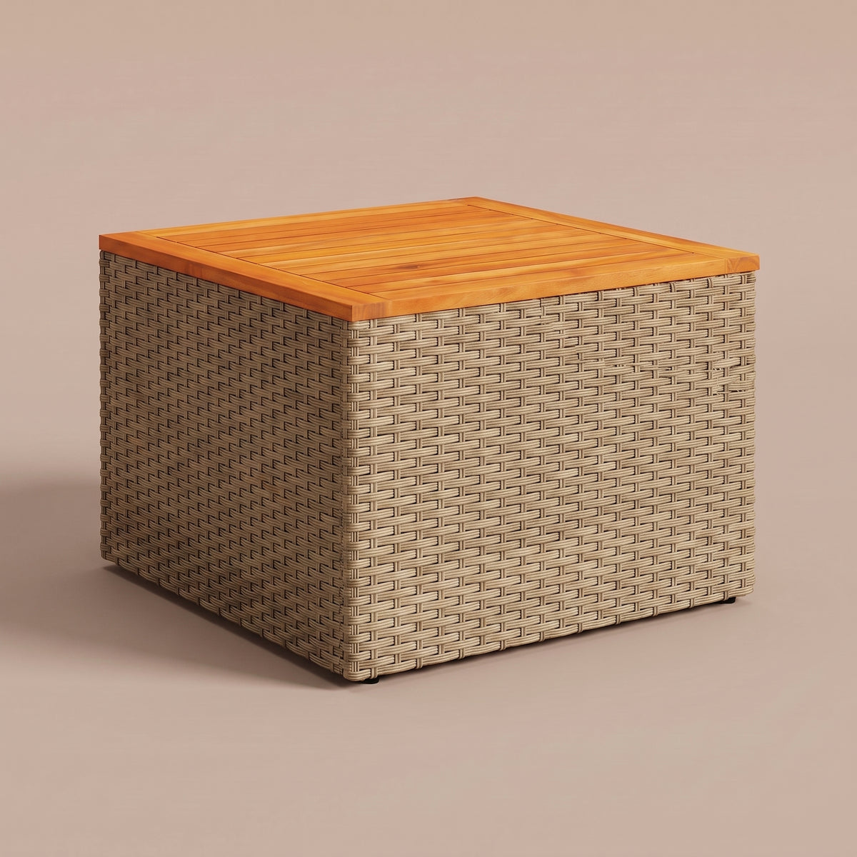 Table résine tressée Cabana, bois, beige, vue 3/4 #Matériau_Bois #Couleur_Beige
