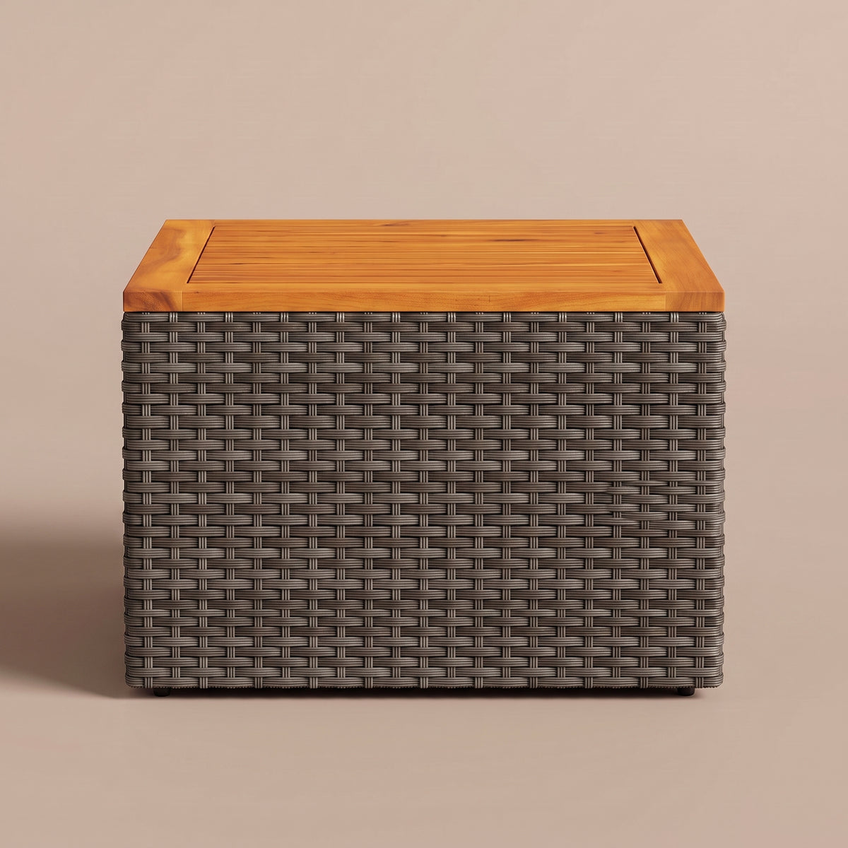 Table résine tressée Cabana, bois, gris, vue de face #Matériau_Bois #Couleur_Gris