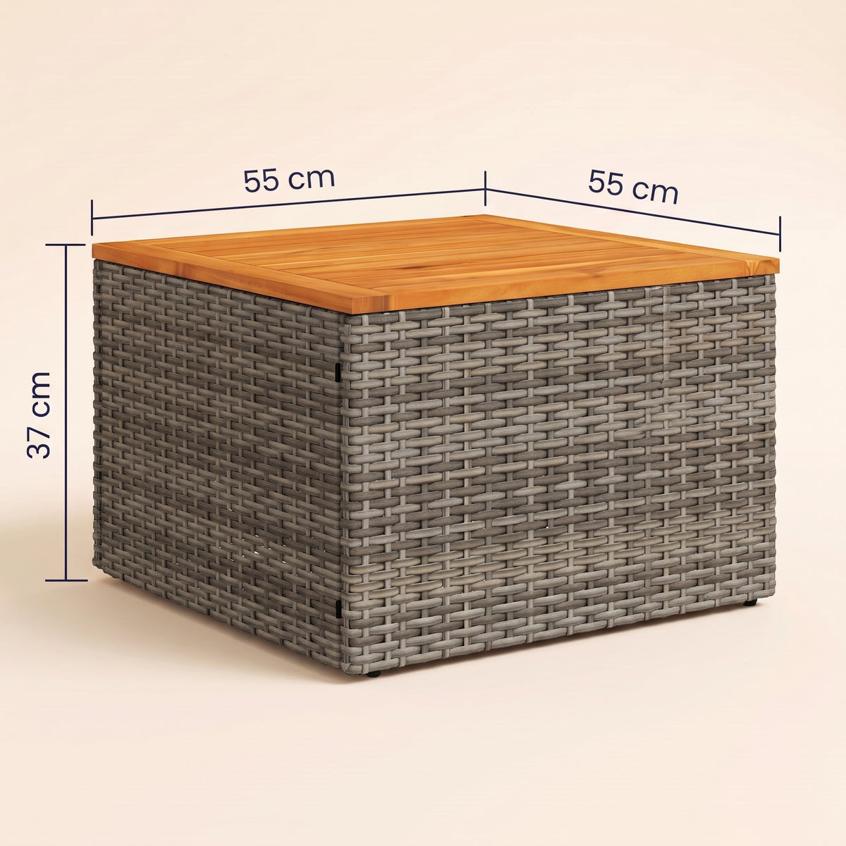 Table résine tressée Cabana, bois, gris, dimensions 55 × 55 × 37 cm #Matériau_Bois #Couleur_Gris