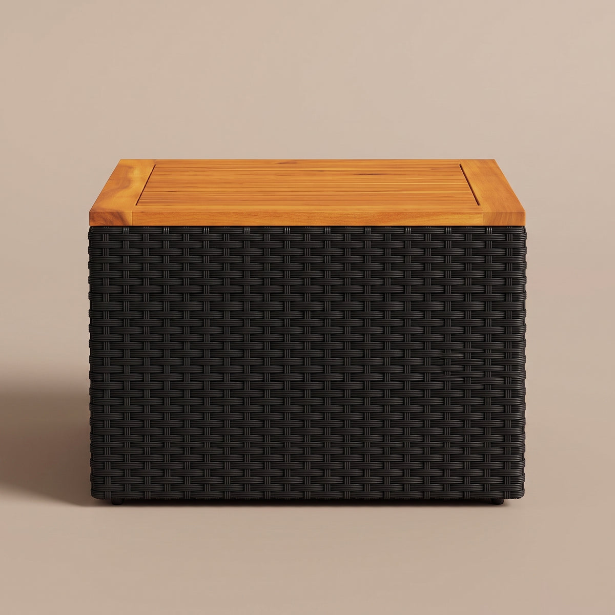 Table résine tressée Cabana, bois, noir, vue de face #Matériau_Bois #Couleur_Noir