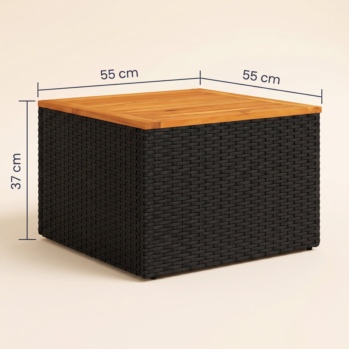 Table résine tressée Cabana, bois, noir, dimensions 55 × 55 × 37 cm #Matériau_Bois #Couleur_Noir