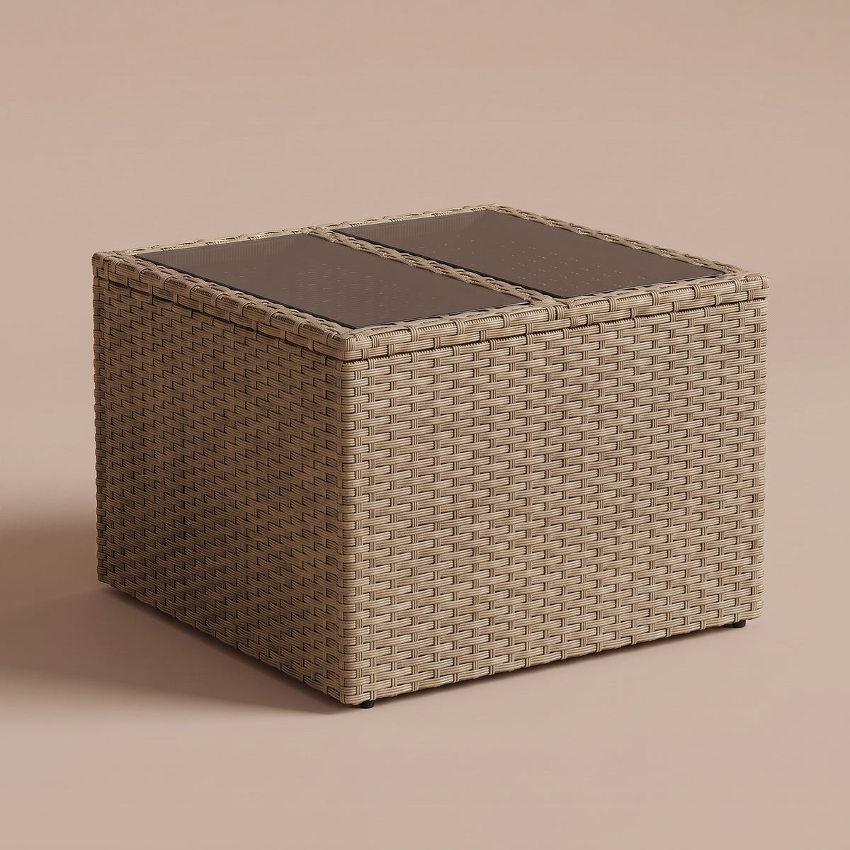 Table résine tressée Cabana, verre, beige, vue 3/4 #Matériau_Verre #Couleur_Beige