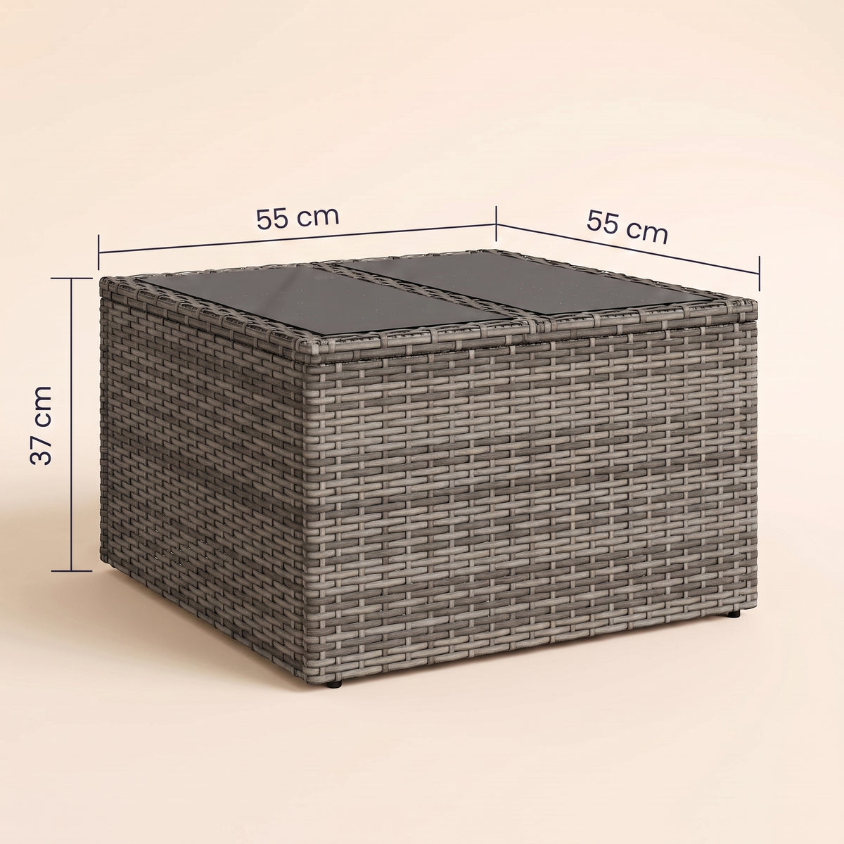 Table résine tressée Cabana, verre, gris, dimensions 55 × 55 × 37 cm #Matériau_Verre #Couleur_Gris