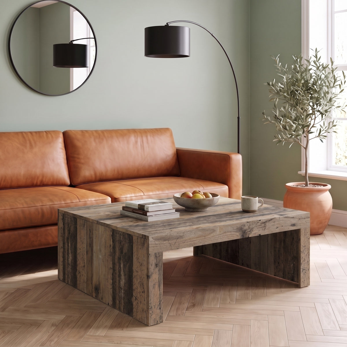Table basse en bois Carmo, bois ancien – en situation dans un salon #Couleur_Bois ancien