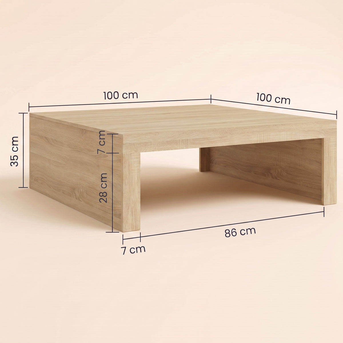 Table basse en bois Carmo, chêne sonoma – dimensions 100 × 100 × 35 cm #Couleur_Chêne sonoma