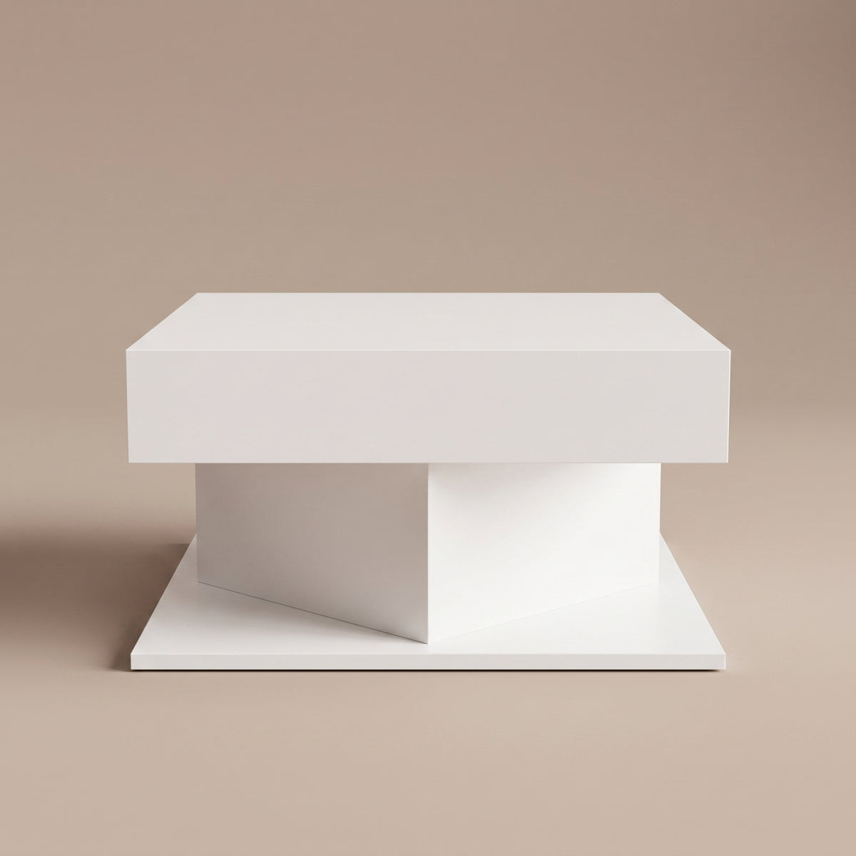 Table Dado blanc, vue de face, colonne centrale en losange #Couleur_Blanc