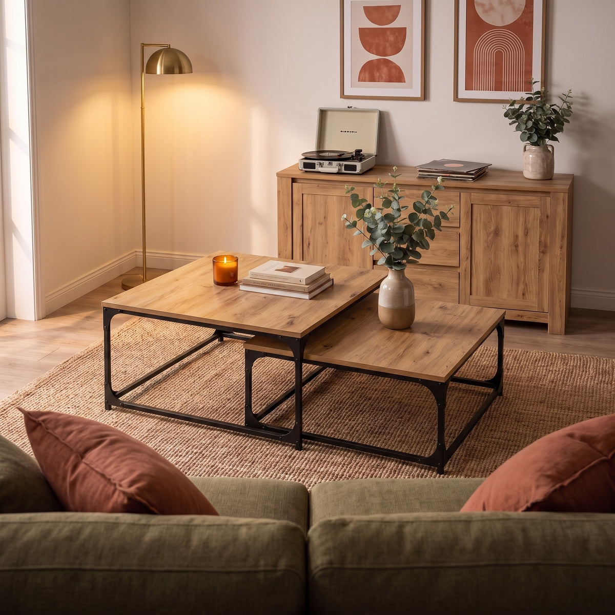 Gigognes carrées Duetta, chêne artisanal – ambiance du soir #Couleur_Chêne artisanal