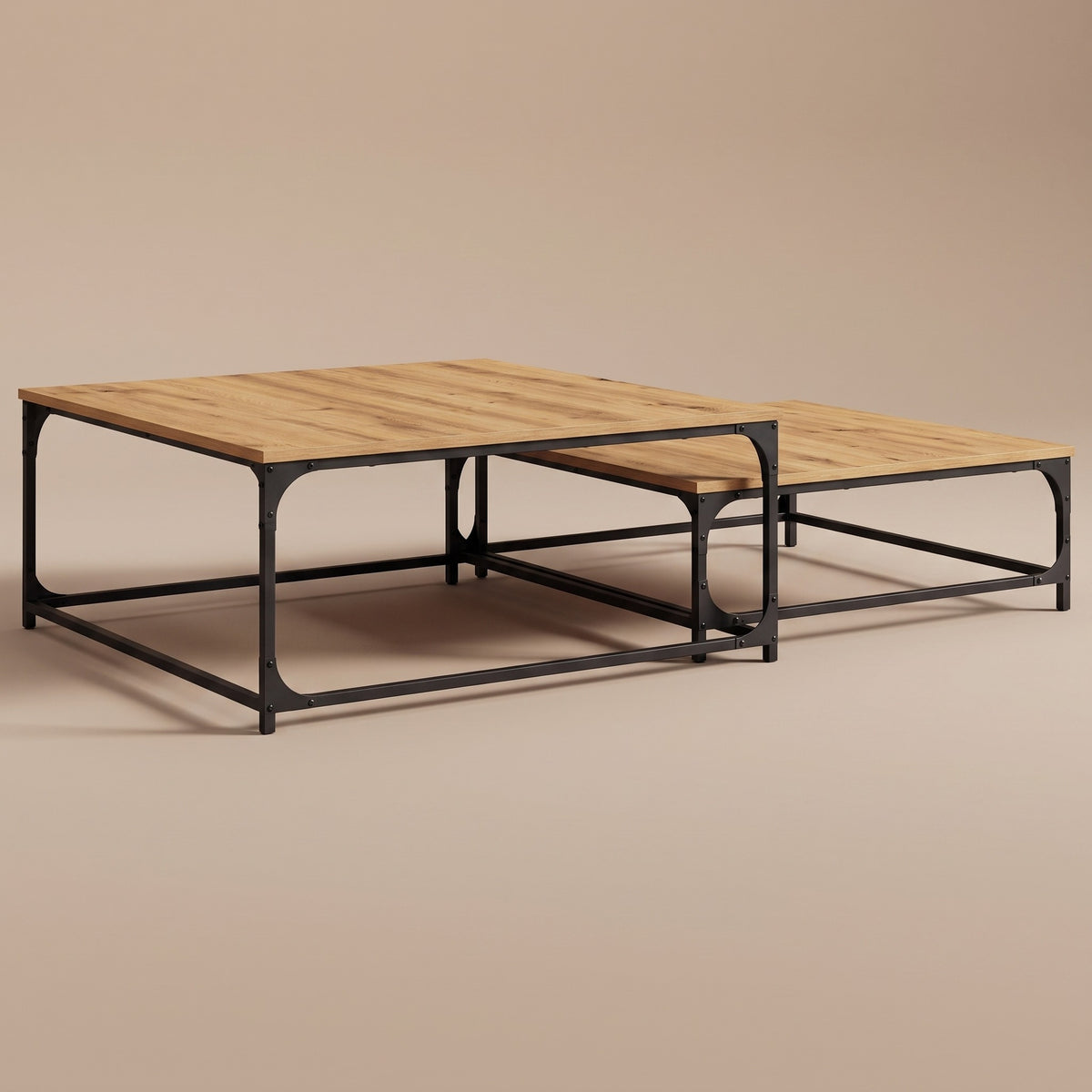 Gigognes carrées Duetta, chêne artisanal – les deux tables imbriquées #Couleur_Chêne artisanal