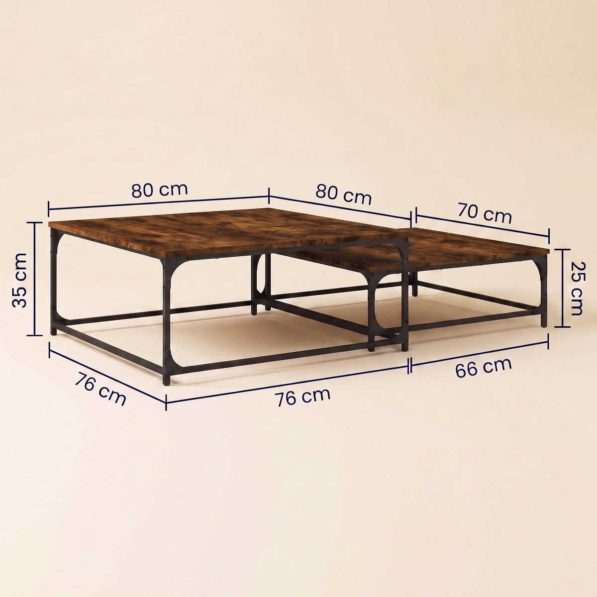 Gigognes carrées Duetta, chêne fumé – dimensions 80 × 80 × 35 cm et 76 × 66 × 29 cm #Couleur_Chêne fumé