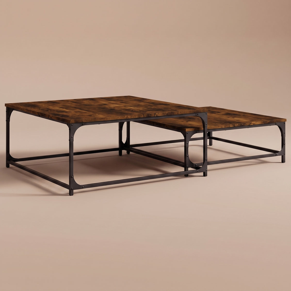 Gigognes carrées Duetta, chêne fumé – les deux tables imbriquées #Couleur_Chêne fumé
