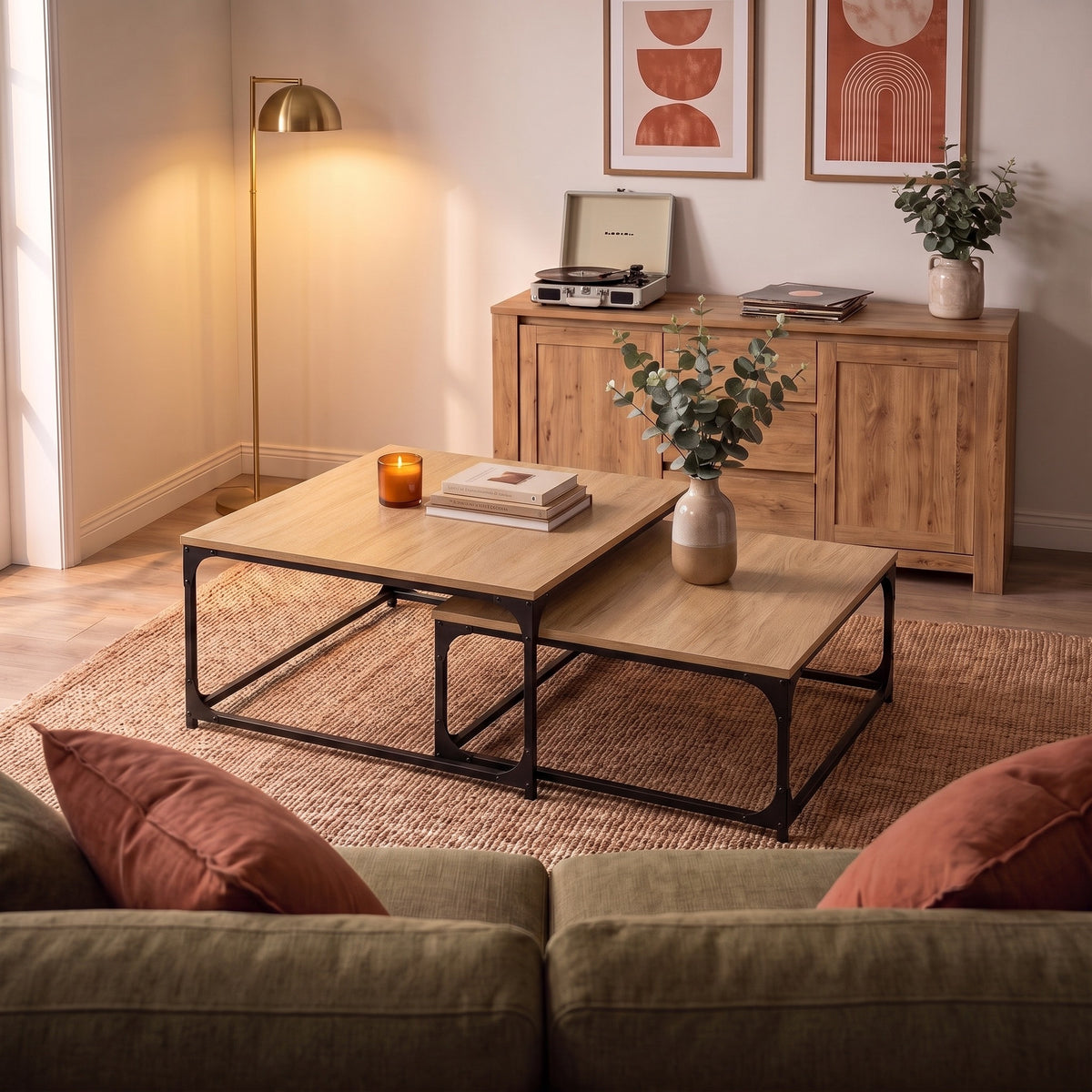 Gigognes carrées Duetta, chêne sonoma – ambiance du soir #Couleur_Chêne sonoma