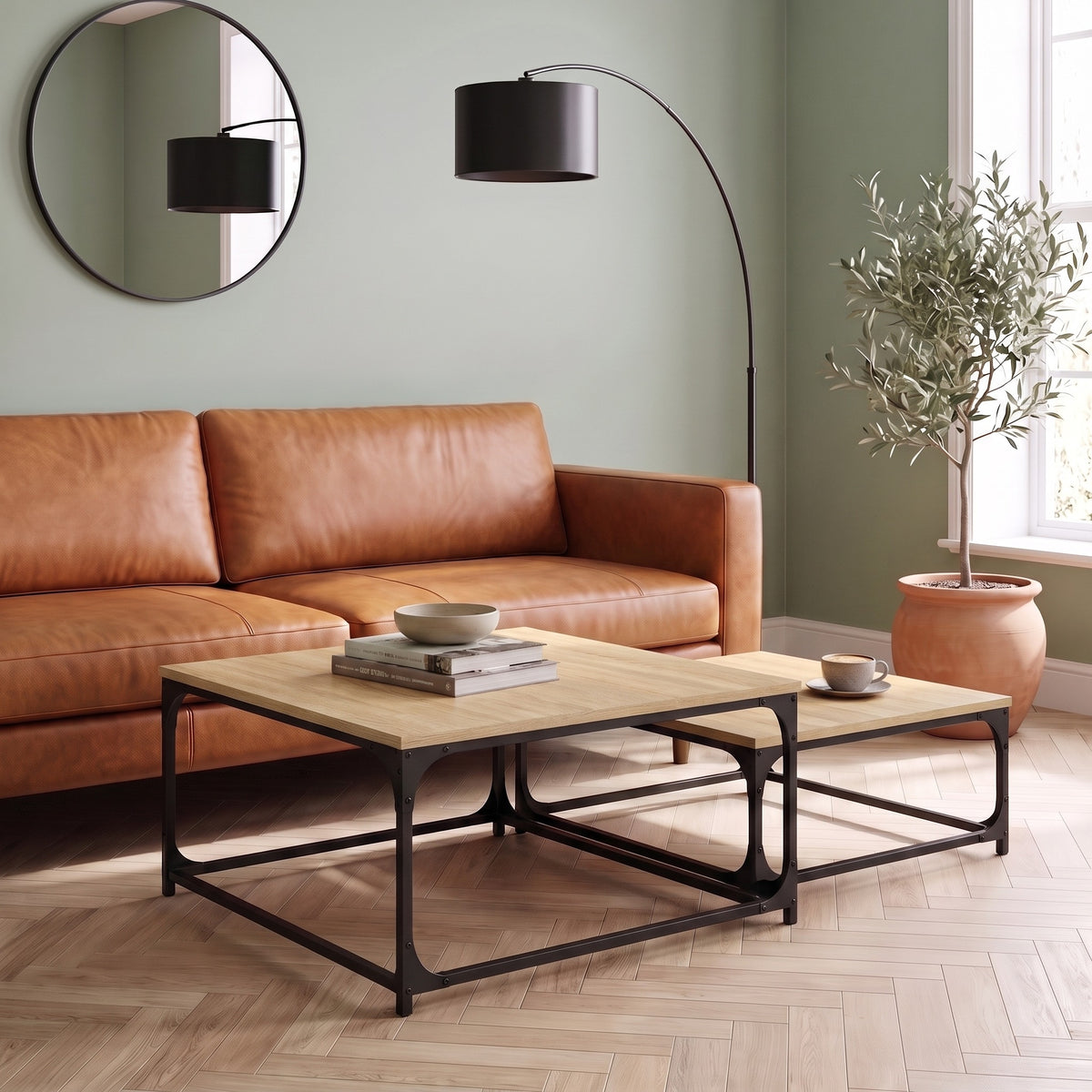Gigognes carrées Duetta, chêne sonoma – en situation dans un salon #Couleur_Chêne sonoma