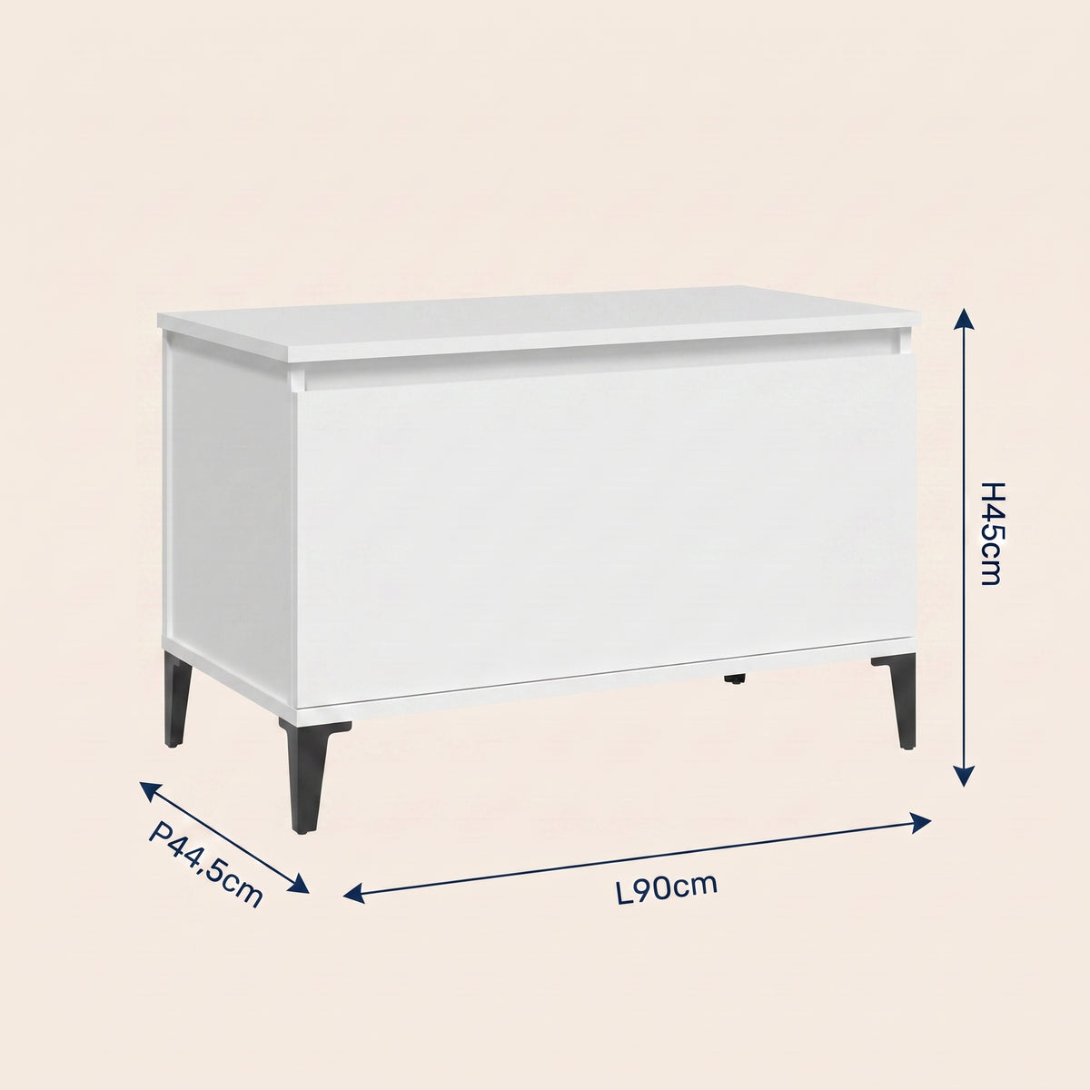 Dimensions de la table basse relevable Elva blanc #Dimensions_90 × 44,5 × 45 cm #Couleur_Blanc