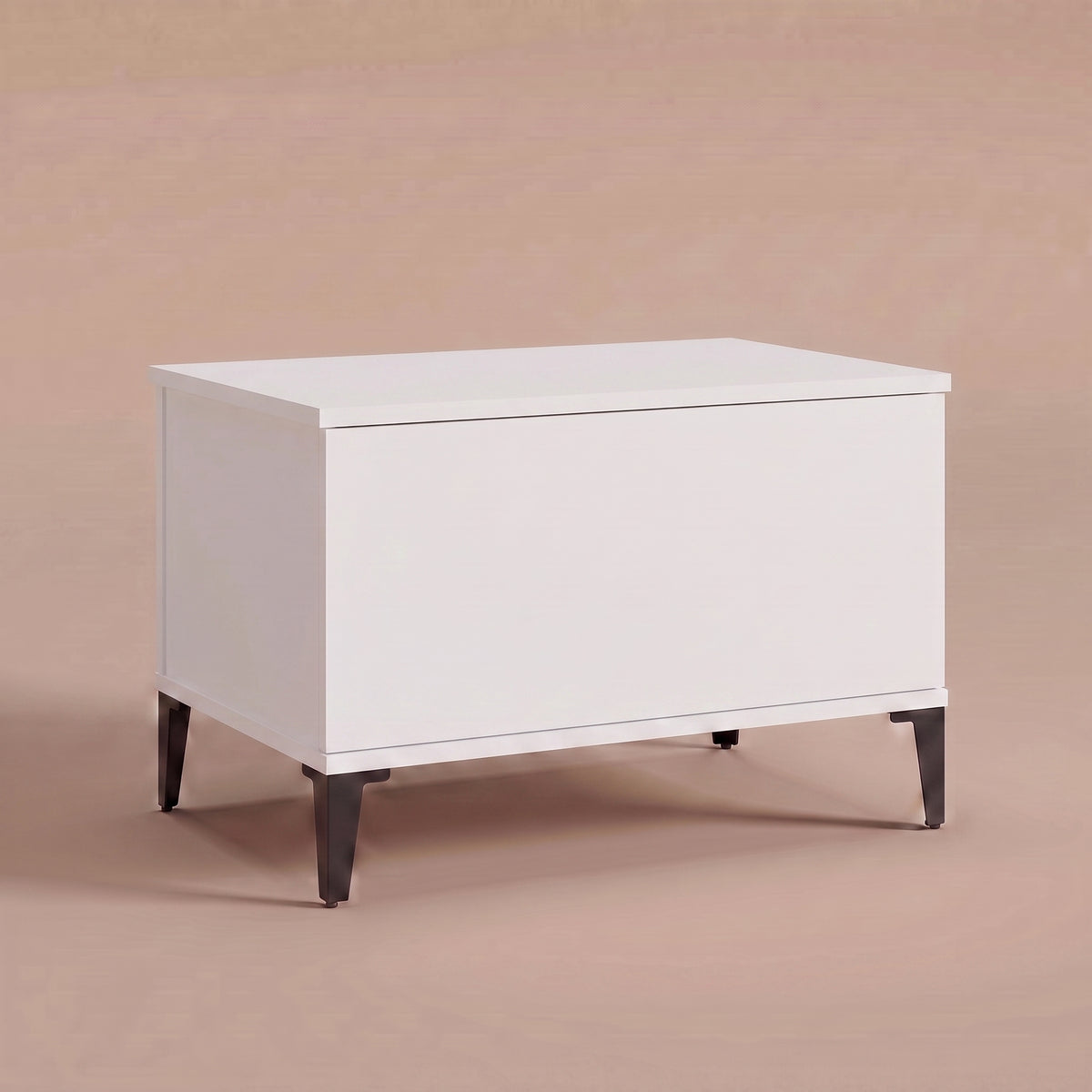 Table basse relevable Elva blanc fermée, pieds effilés en métal noir #Dimensions_90 × 44,5 × 45 cm #Couleur_Blanc