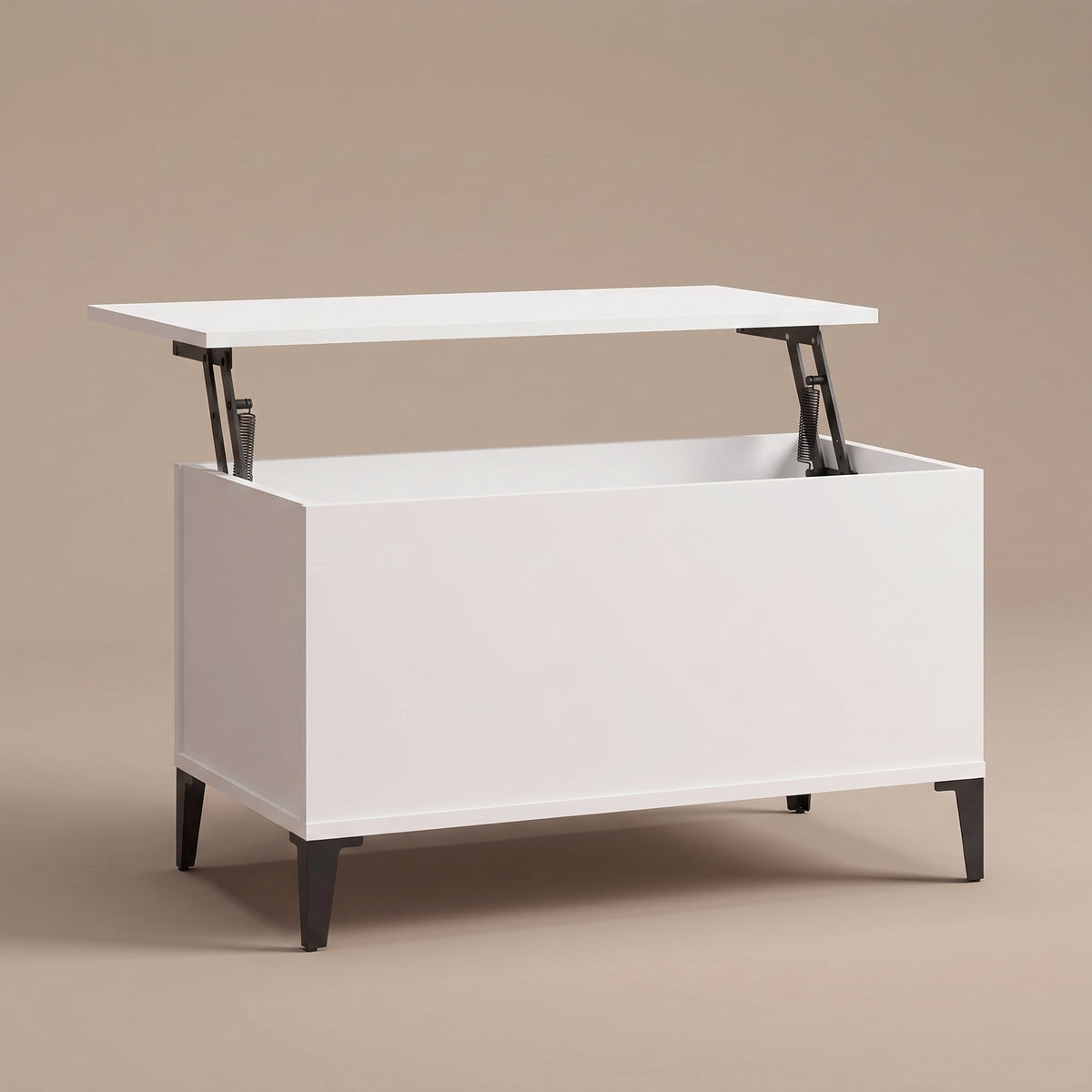 Table basse relevable Elva blanc, plateau relevé sur double mécanisme à ressorts #Dimensions_90 × 44,5 × 45 cm #Couleur_Blanc